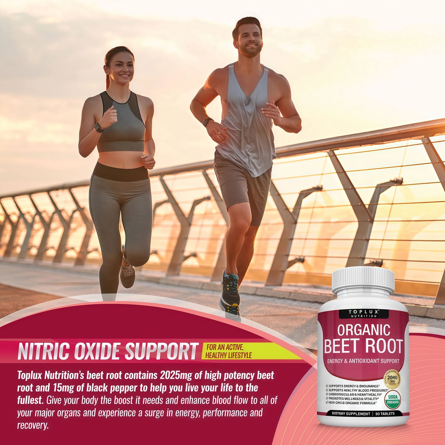 Organic Beet Root Powder Tablets - 2040mg Natural Nitric Oxide Beets to Support, Energy, Black Pepper Better Absorption, Non-GMO, for Men Women, 90 Tablets