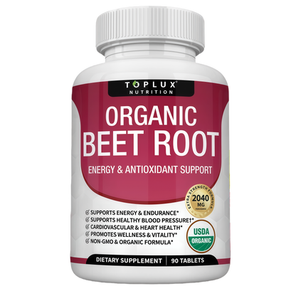 Organic Beet Root Powder Tablets - 2040mg Natural Nitric Oxide Beets to Support, Energy, Black Pepper Better Absorption, Non-GMO, for Men Women, 90 Tablets